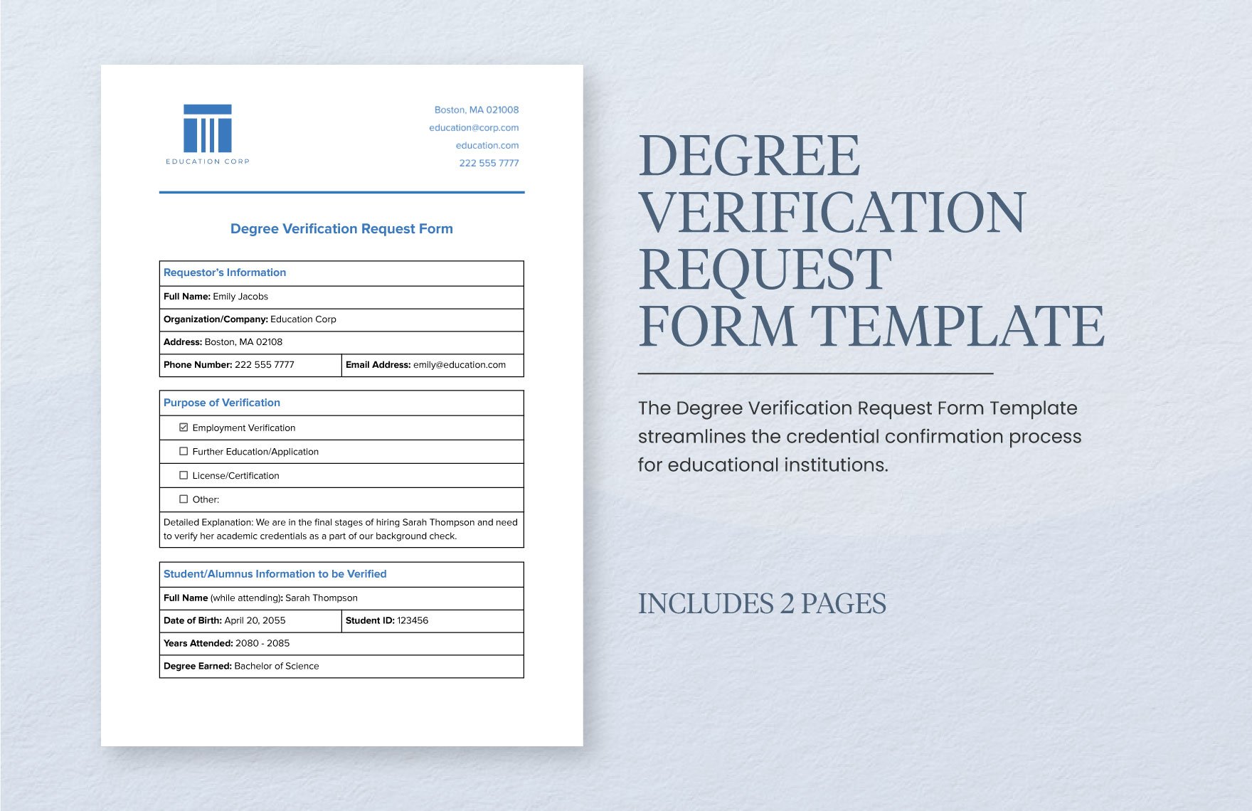 Degree Verification Request Form Template in Word, Google Docs, PDF