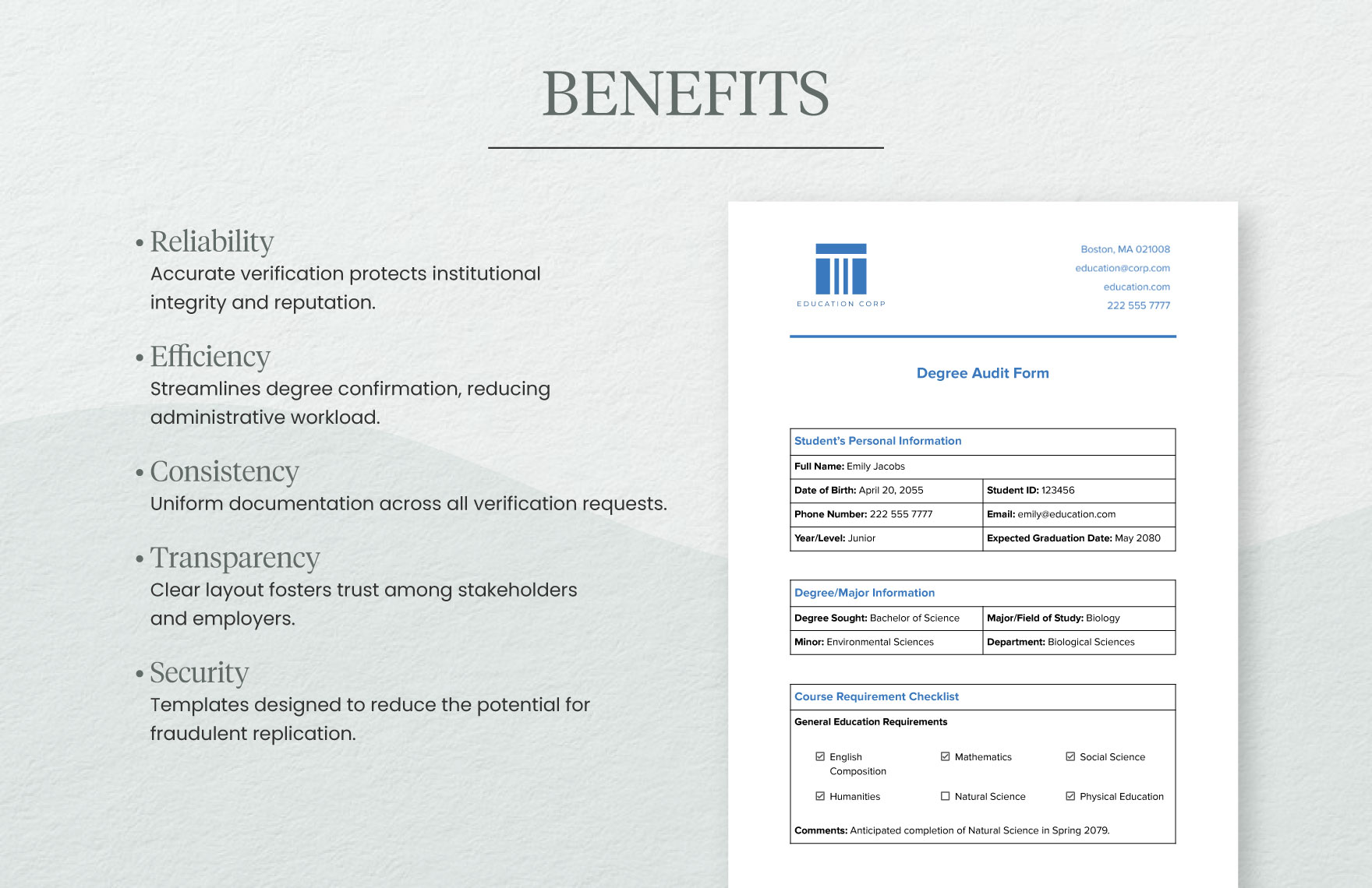 Degree Audit Form Template