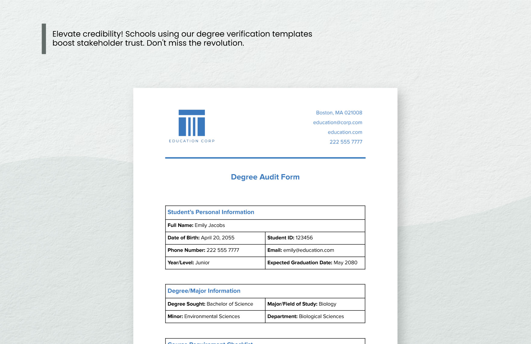 Degree Audit Form Template