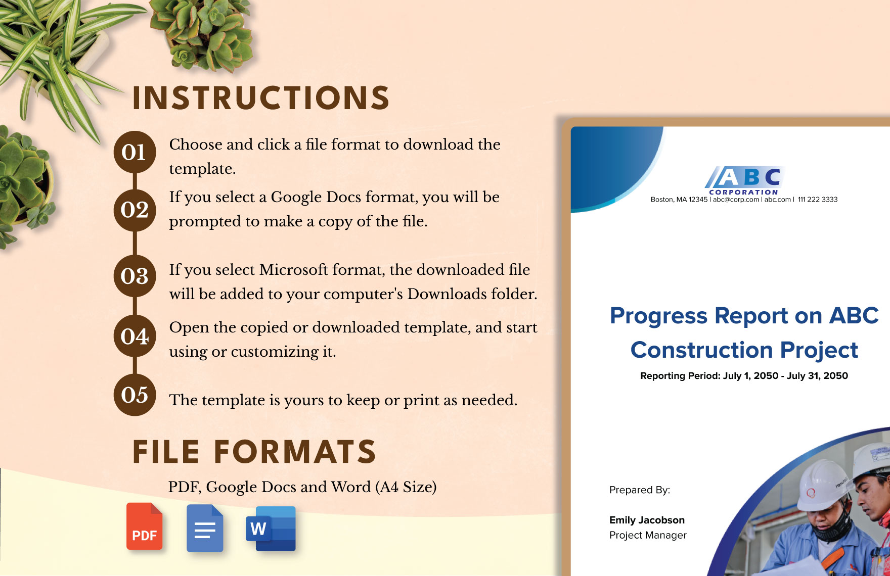 Progress Report on Construction Project Template