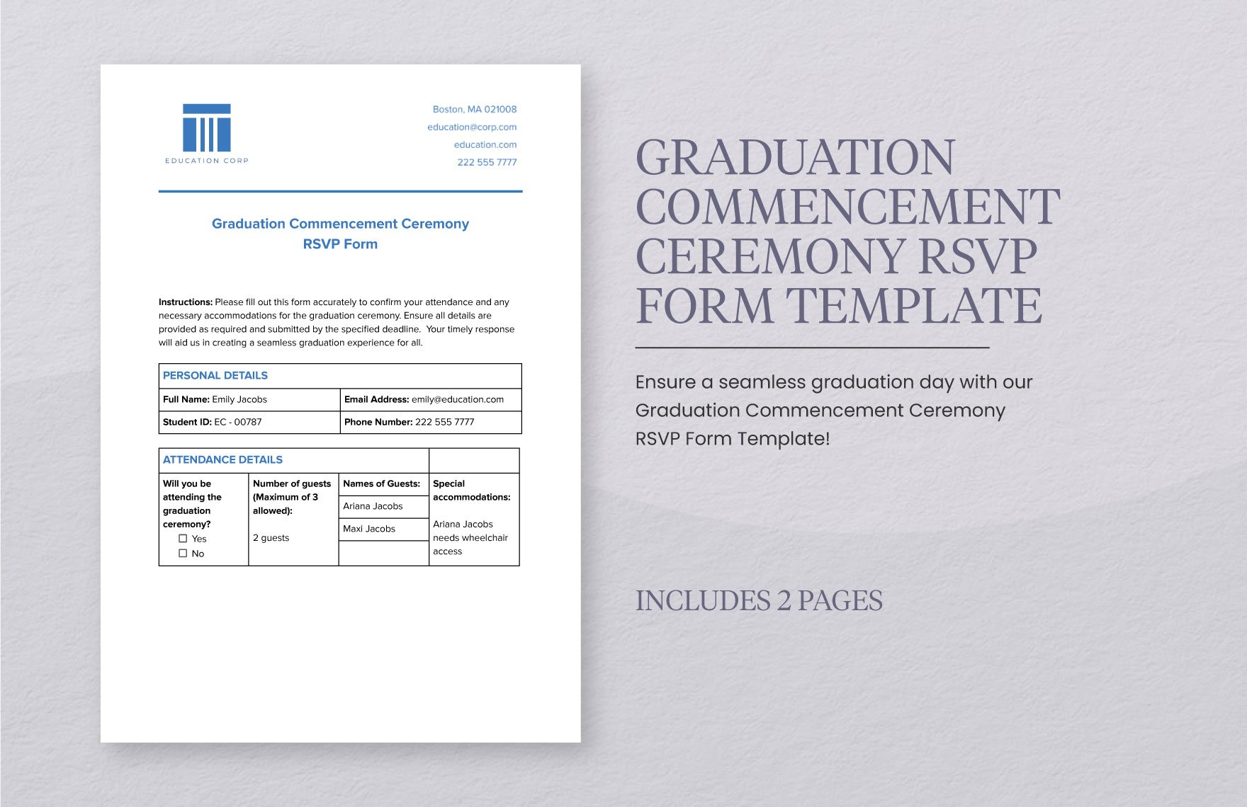 Graduation Commencement Ceremony RSVP Form Template in Word PDF