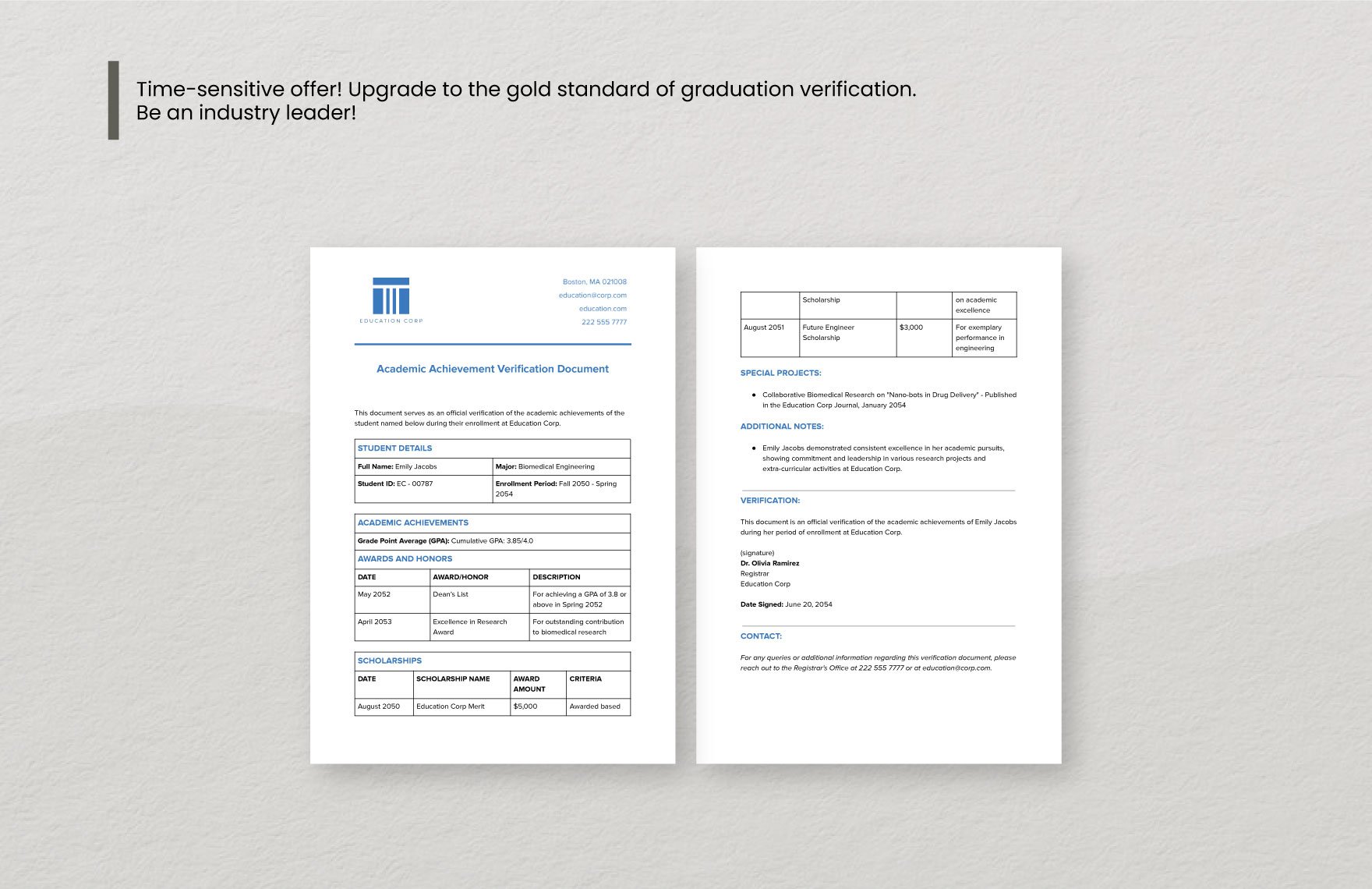 Academic Achievement Verification Document Template