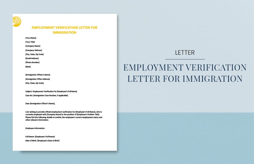 Employment verification letter for immigration