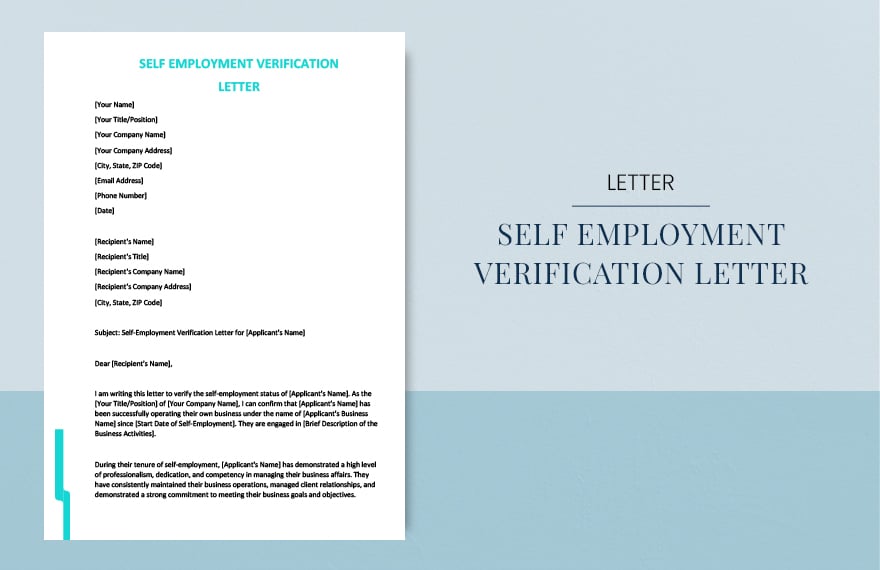 Self employment verification letter in Word, Google Docs, PDF, Apple Pages