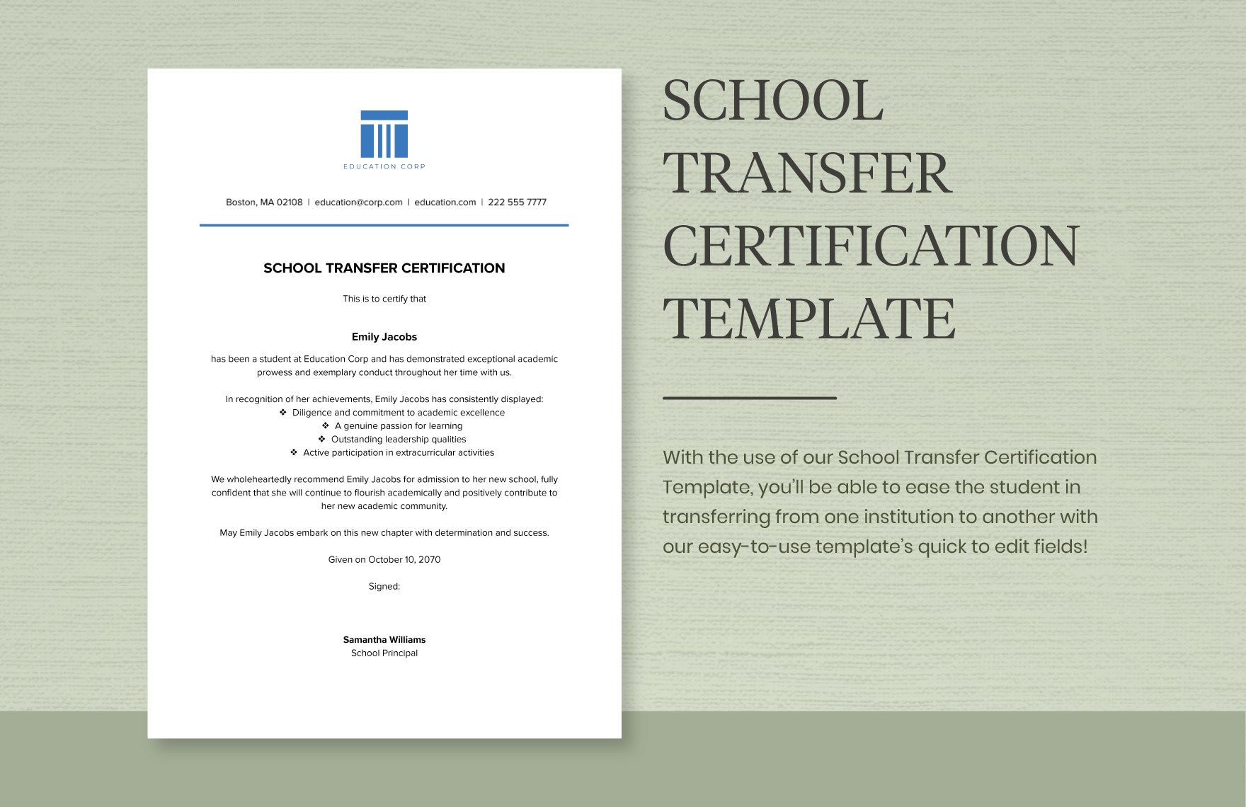 School Transfer Certification Template