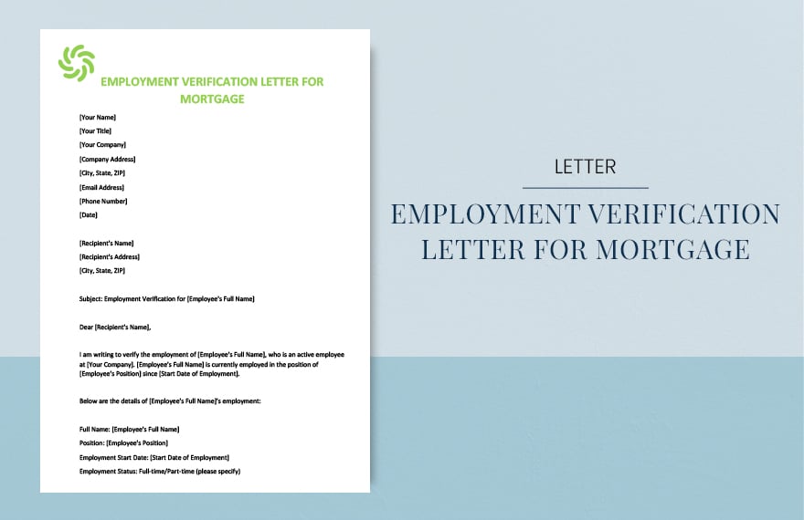 Free Employment verification letter for mortgage