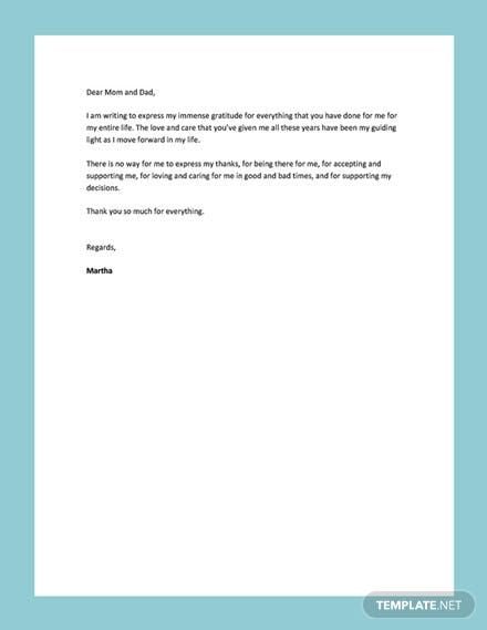 Thank You Letter to Parent's