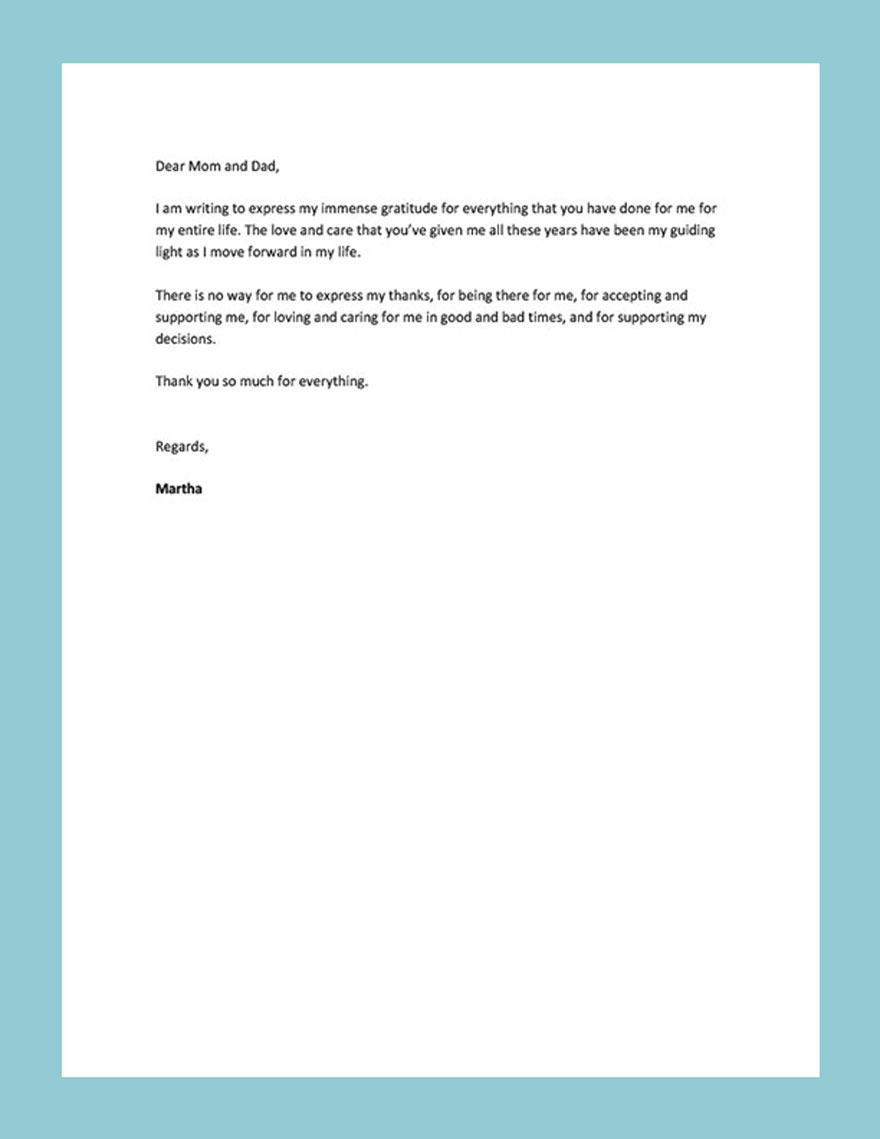 Thank You Letter to Parent's Template