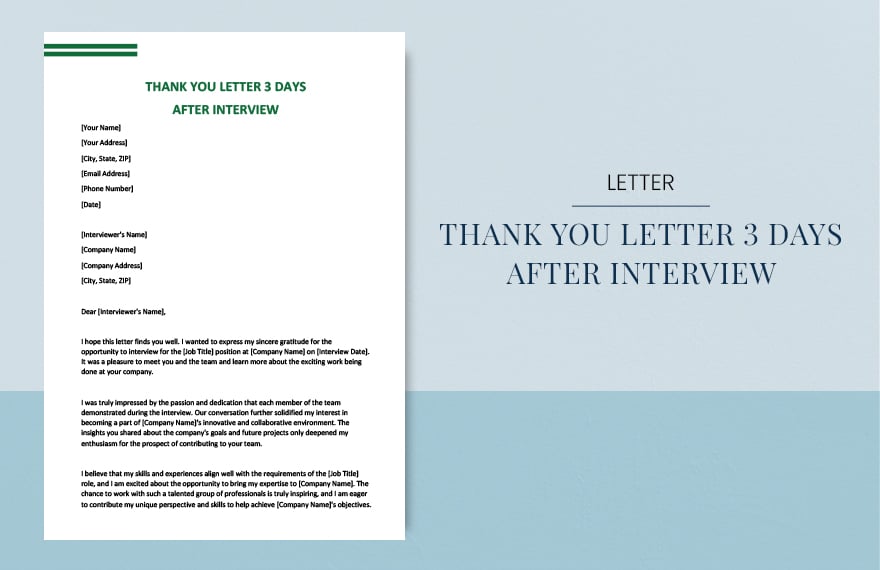 Free Thank you letter 3 days after interview