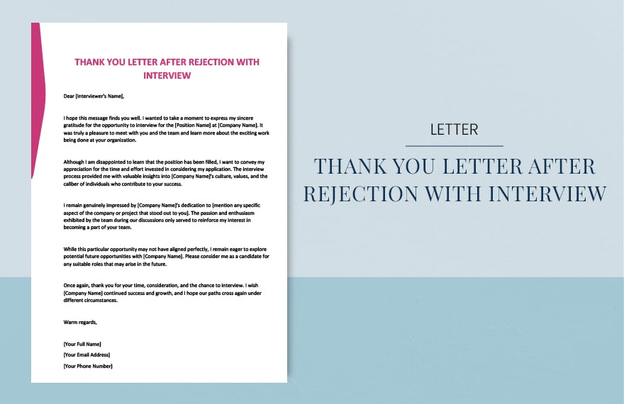 Free Thank you letter after rejection with interview