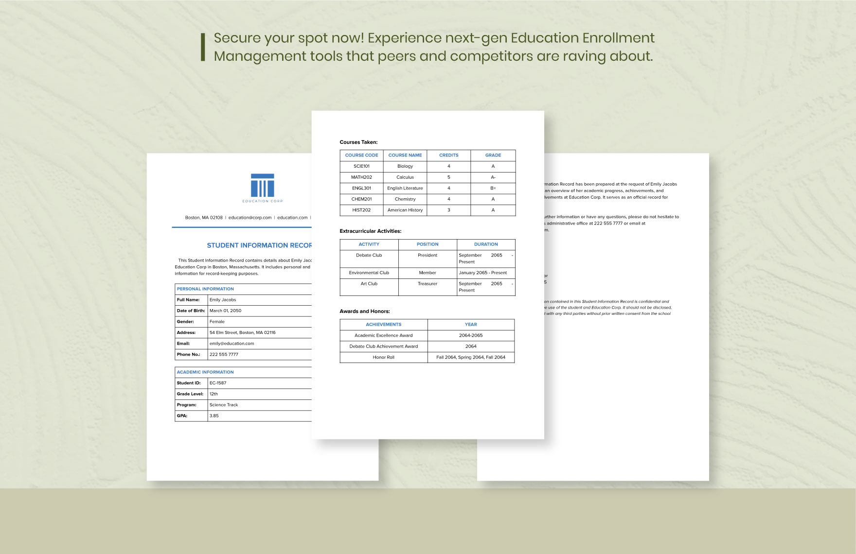 Student Information Record Template