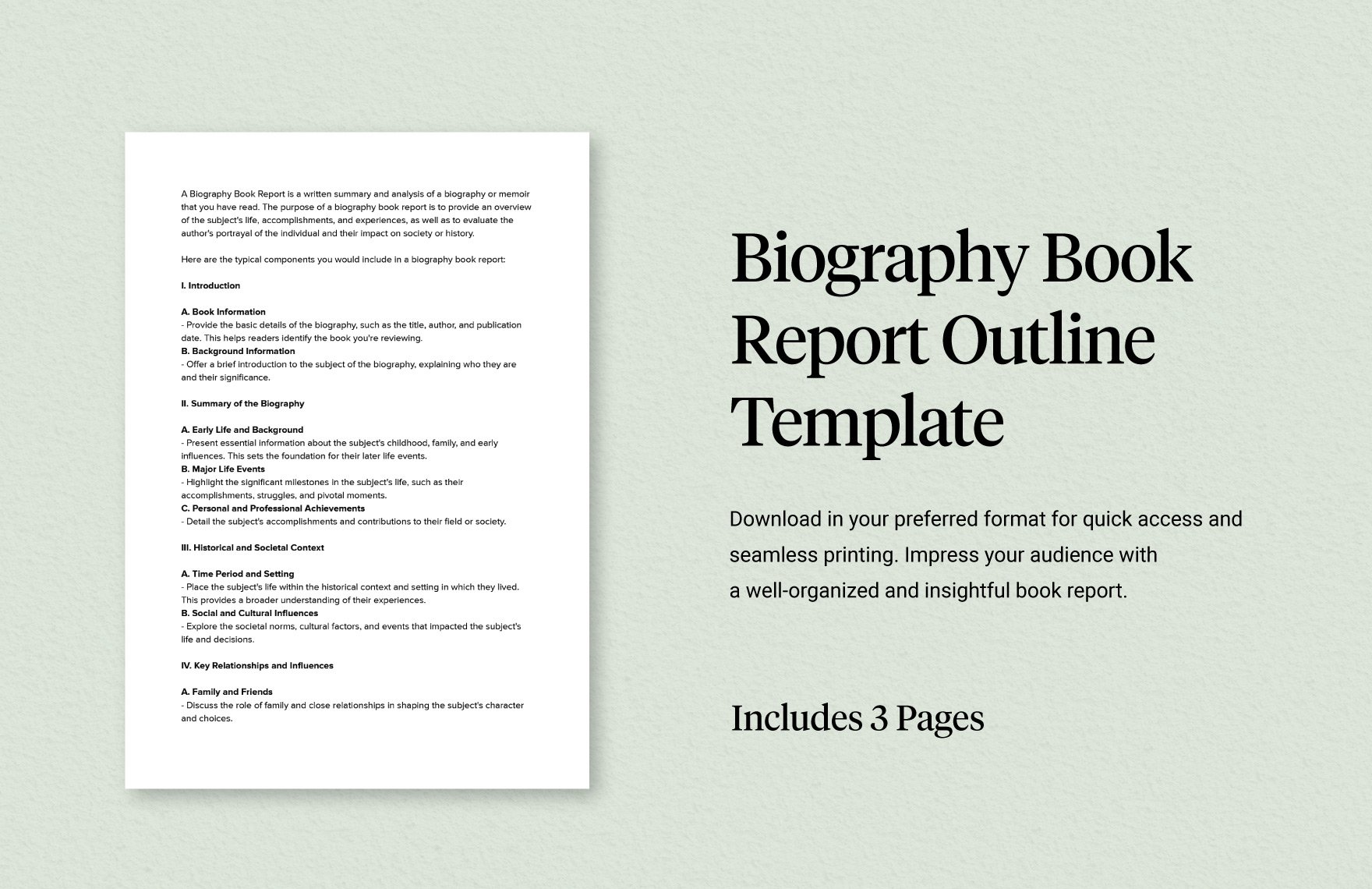 Biography Book Report Outline Template in Word, Google Docs, PDF