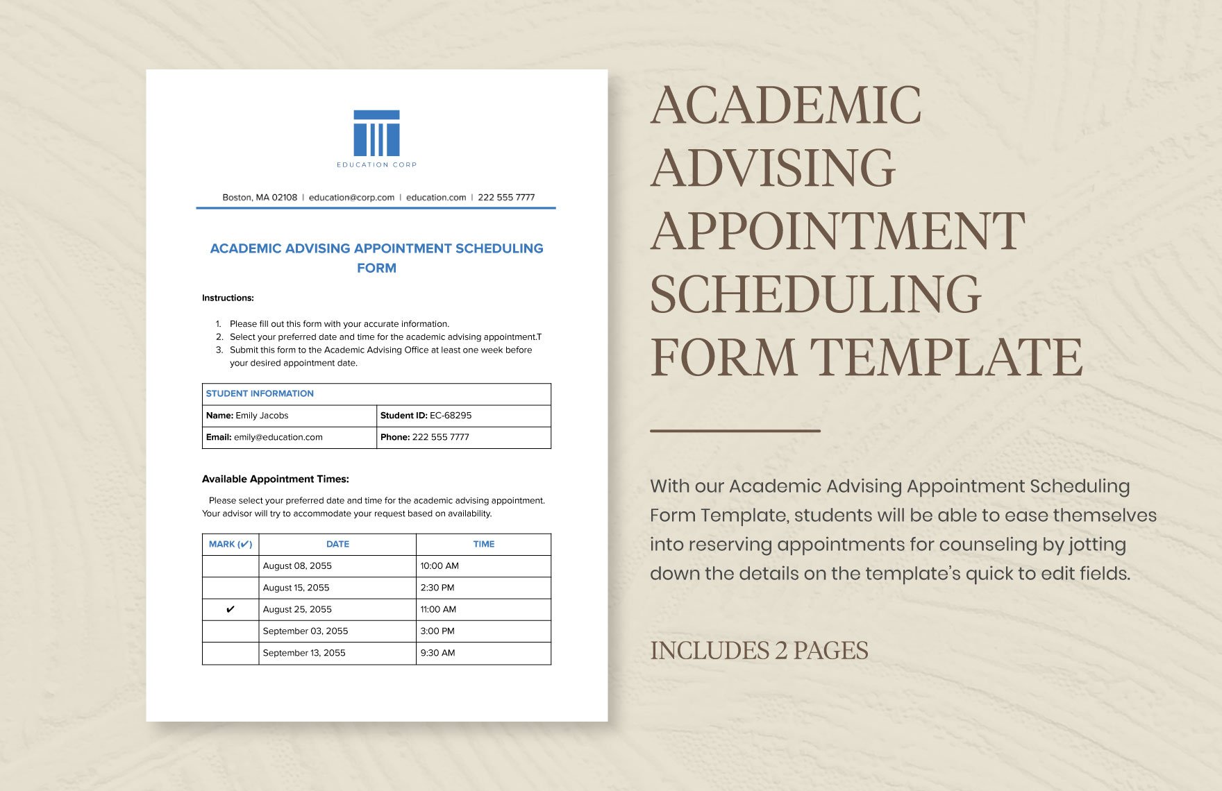 Academic Advising Appointment Scheduling Form Template