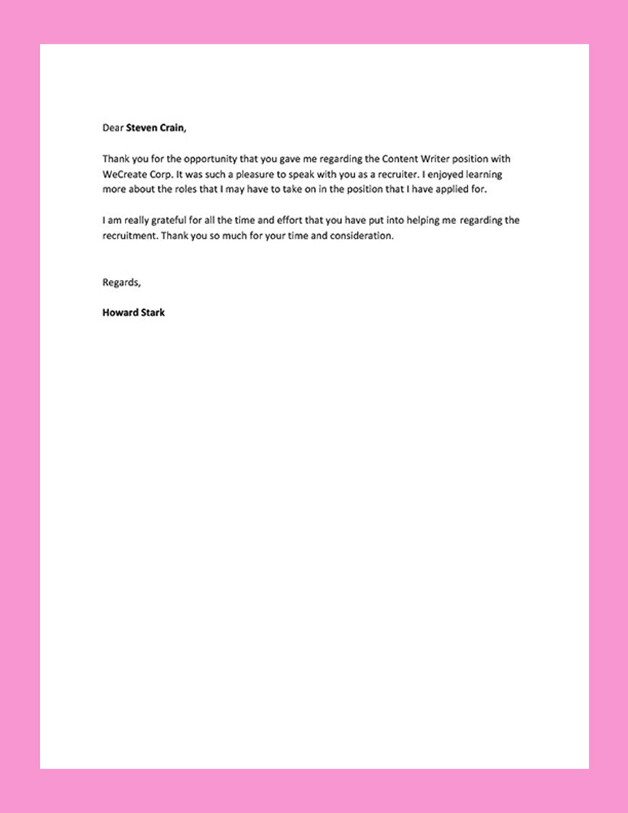 Thank You Letter for Recruiter Template