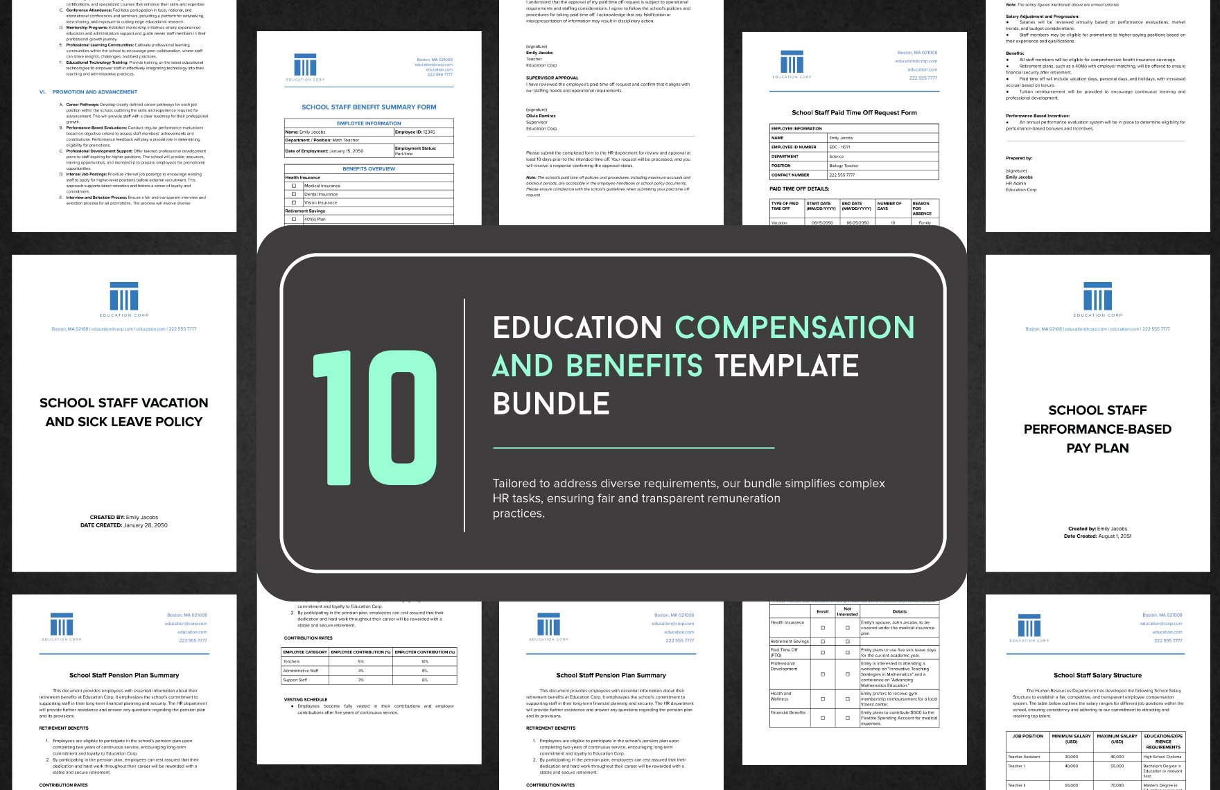 10 Education Compensation and Benefits Template Bundle