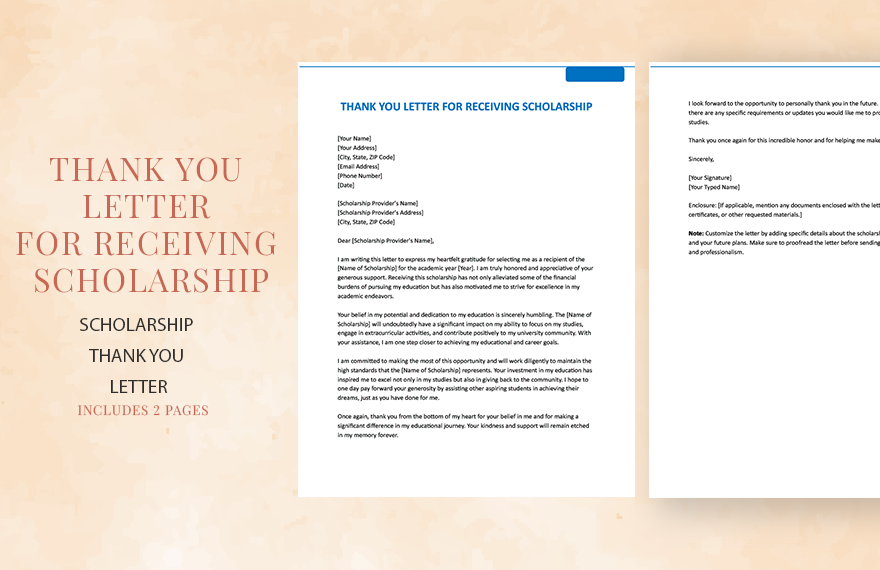 Thank You Letter For Receiving Scholarship in Word, Google Docs, Apple Pages