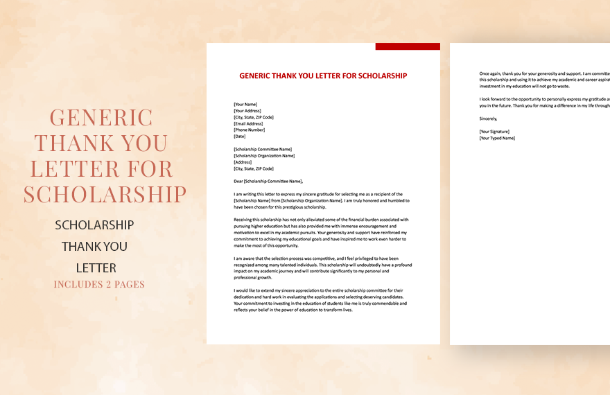 Generic Thank You Letter For Scholarship in Word, Google Docs, Apple Pages