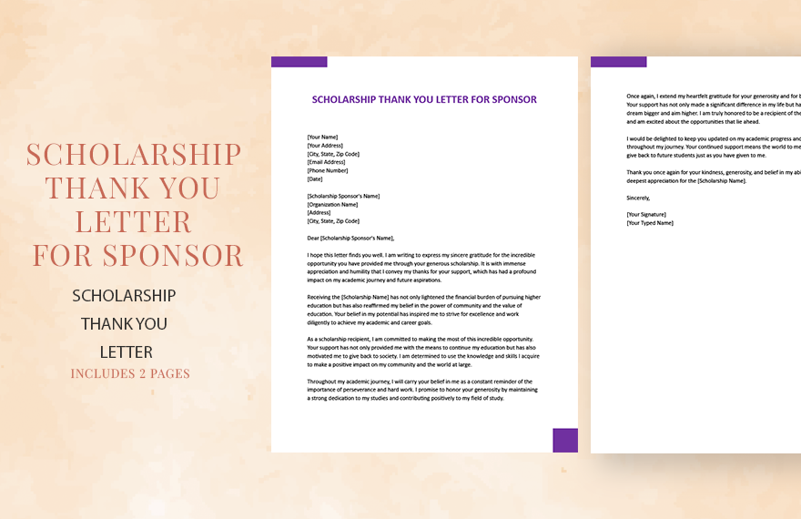 Scholarship Thank You Letter For Sponsor in Word, Google Docs, Apple Pages