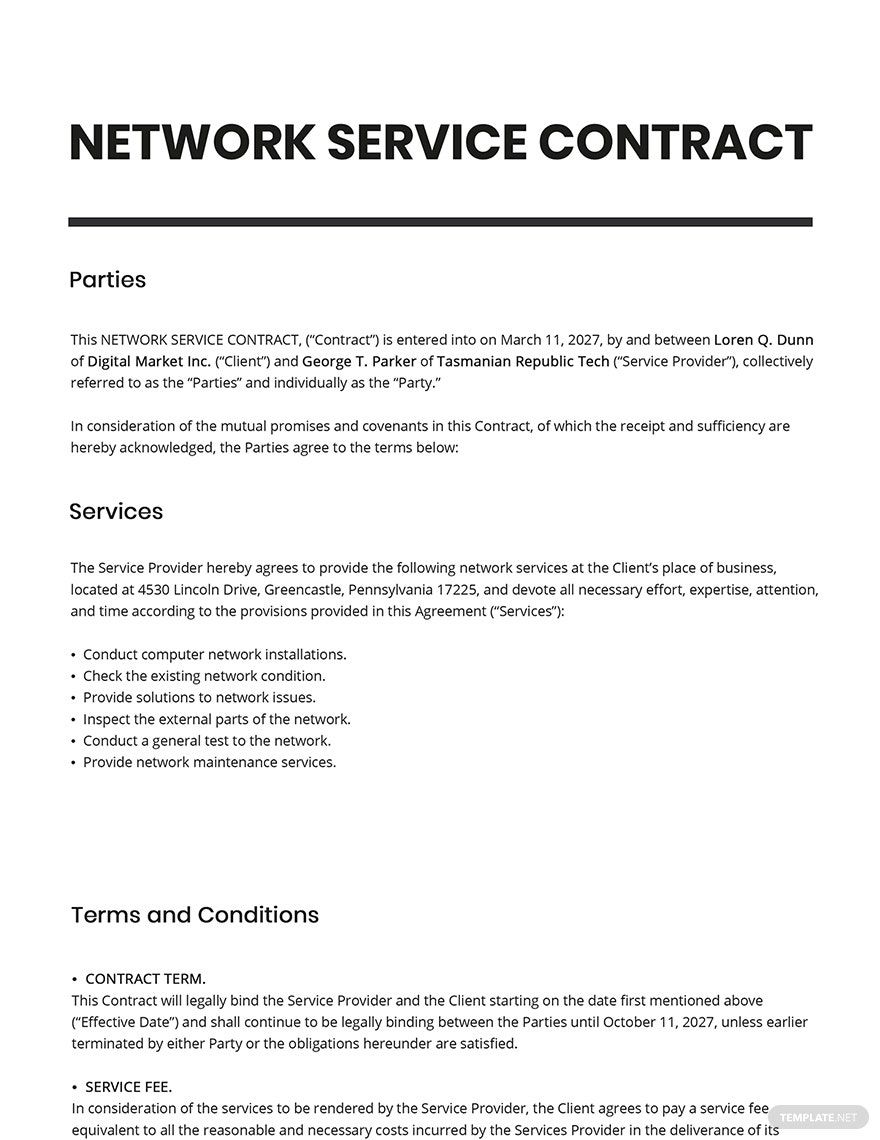 Network Service Contract Template
