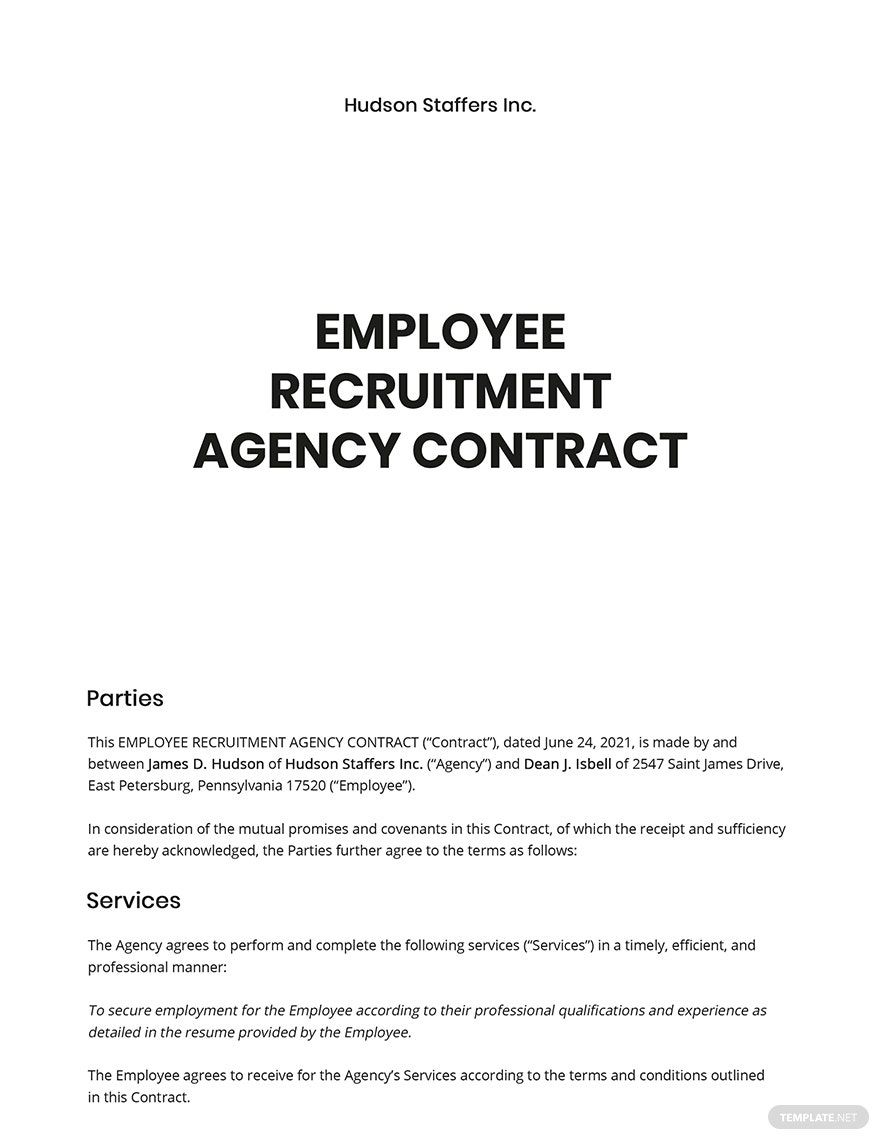 Employee Recruitment Agency Contract Template