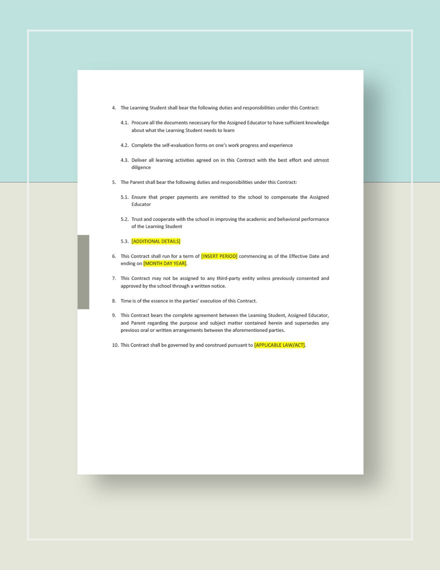 Student Learning Contract Template