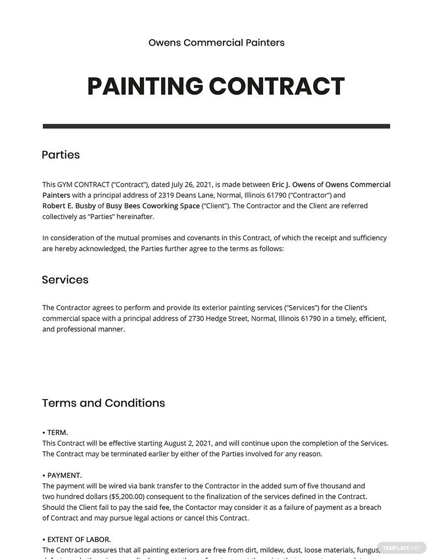 Painting Contract Template Google Docs Word Apple Pages Template net