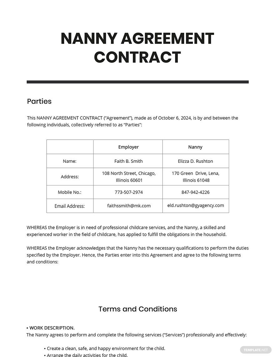 Nanny Agreement Contract Template