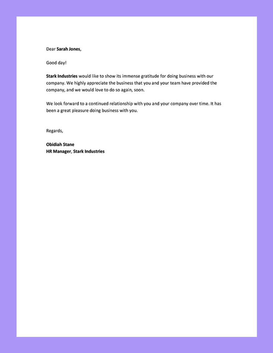 Thank You Letter to Client Template