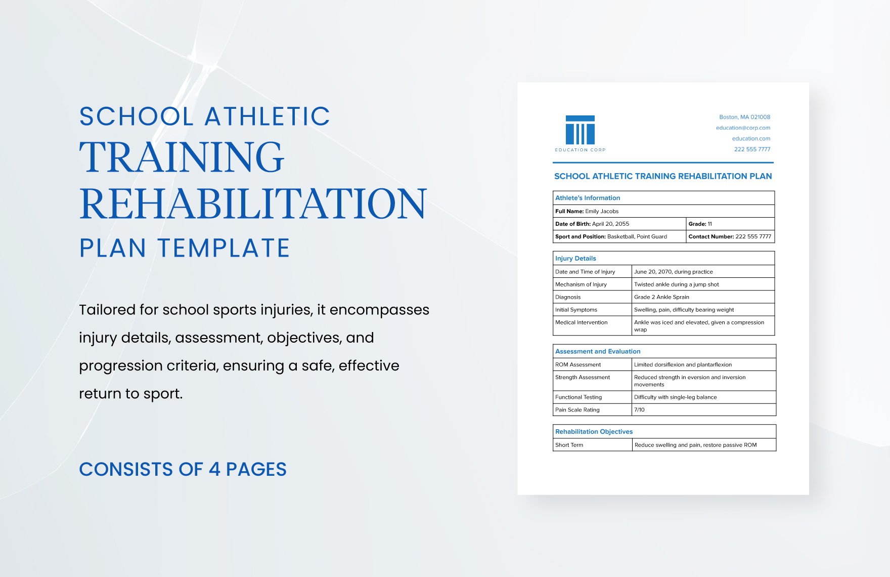 School Athletic Training Rehabilitation Plan Template