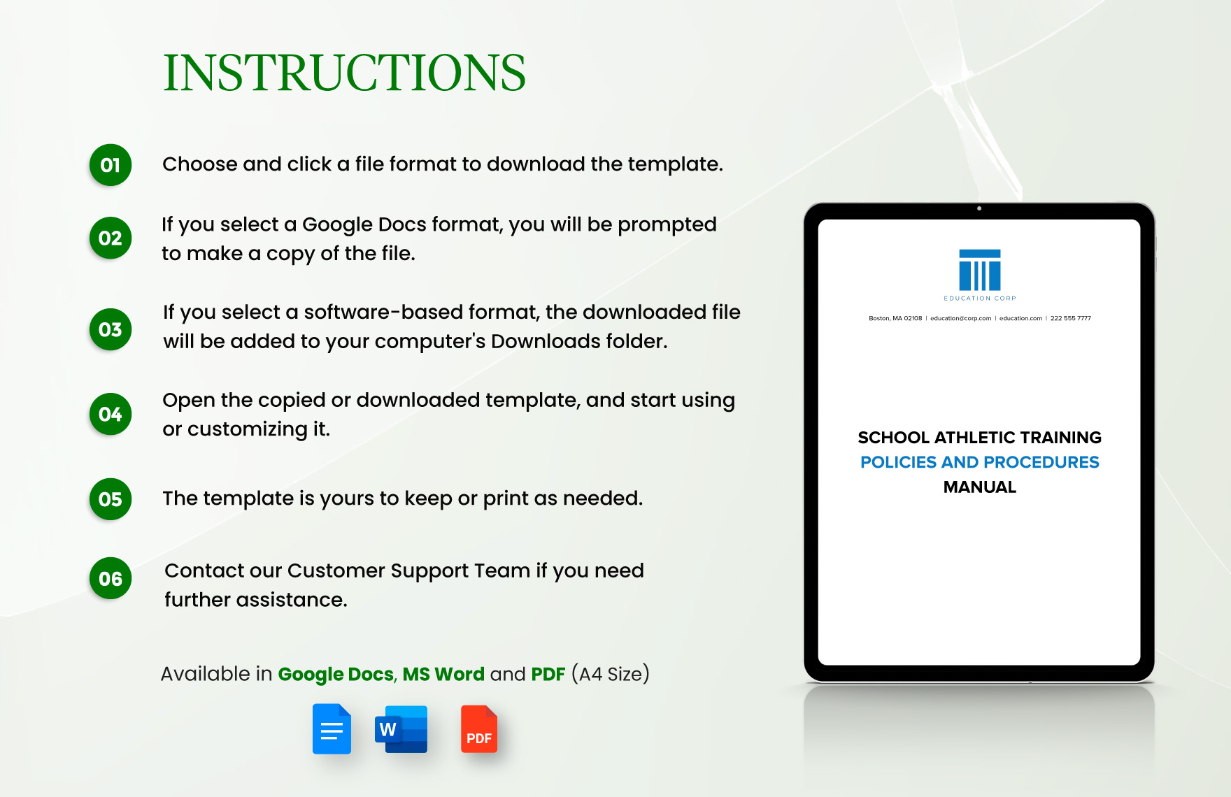 School Athletic Training Policies and Procedures Manual Template