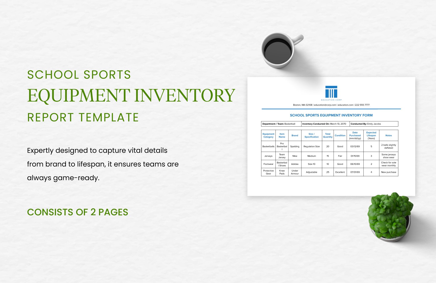 School Sports Equipment Inventory Form Template