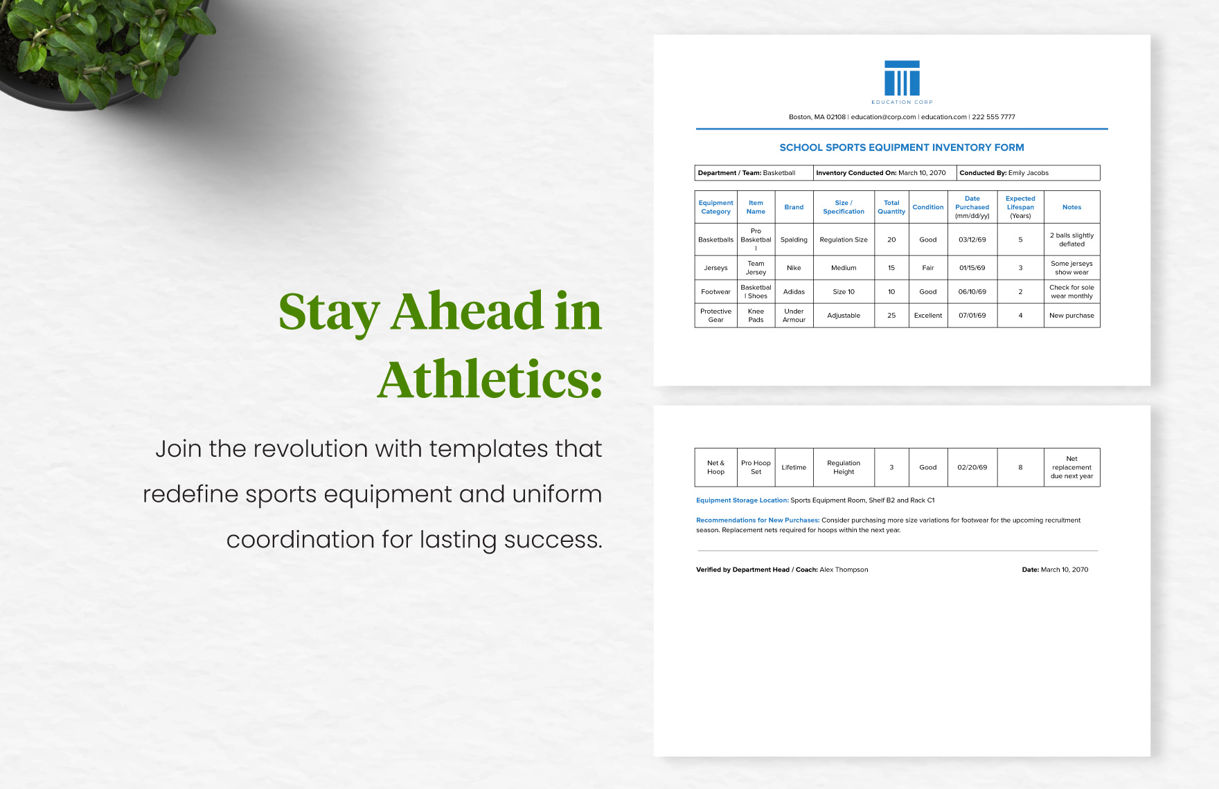 School Sports Equipment Inventory Form Template