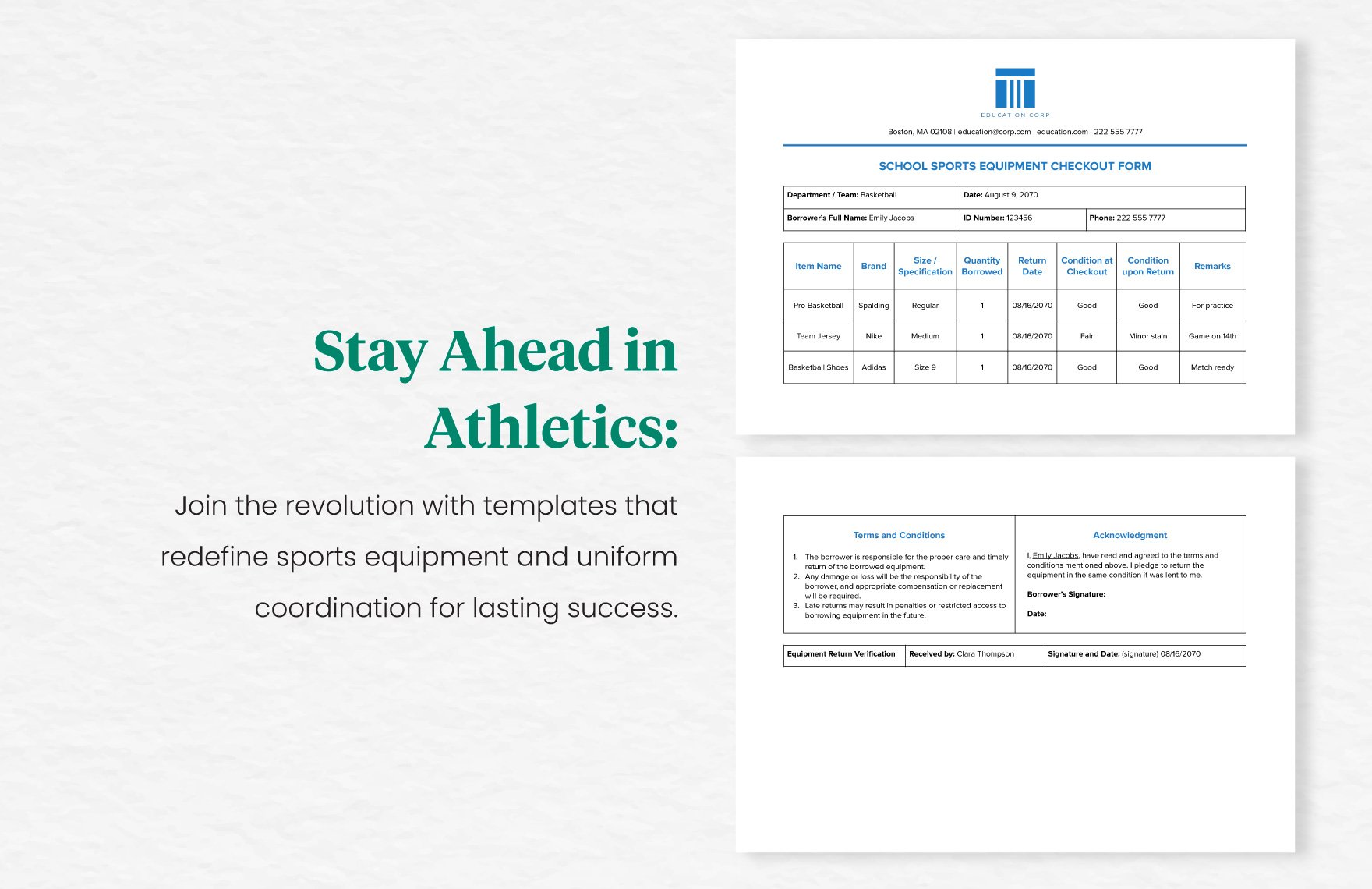 School Sports Equipment Checkout Form Template