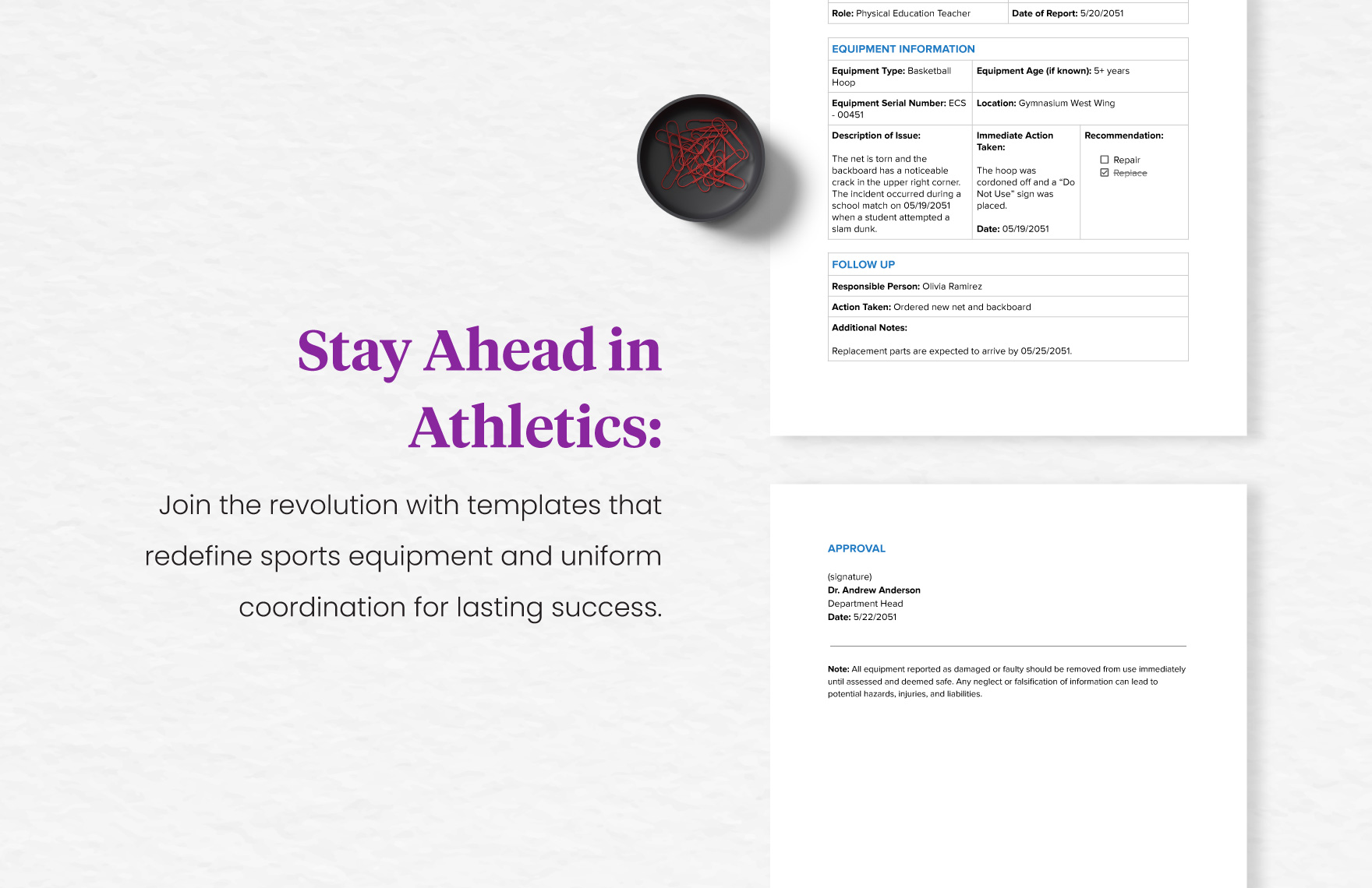 School Sports Equipment Repair Request Form Template