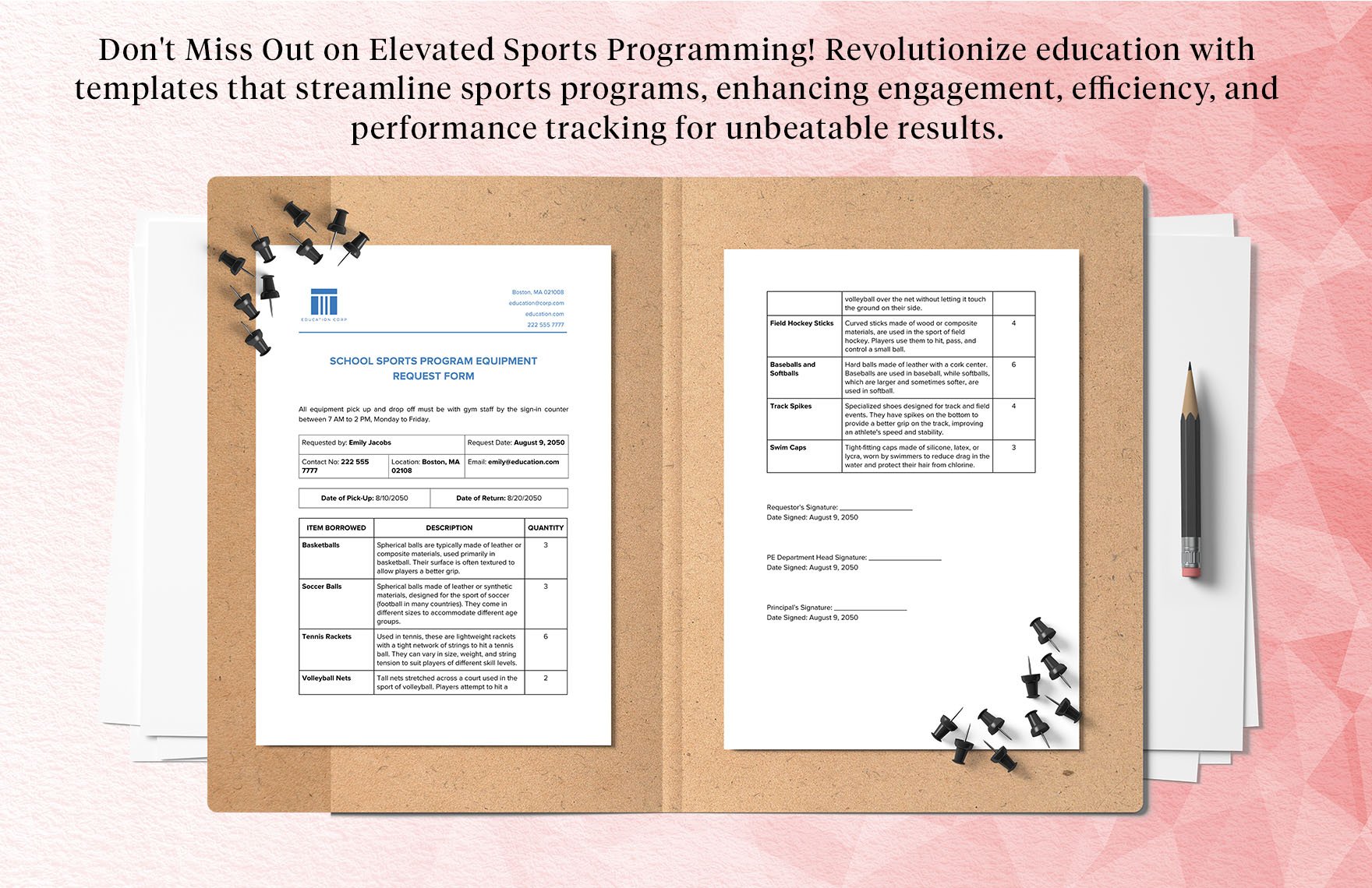 School Sports Program Equipment Request Form Template