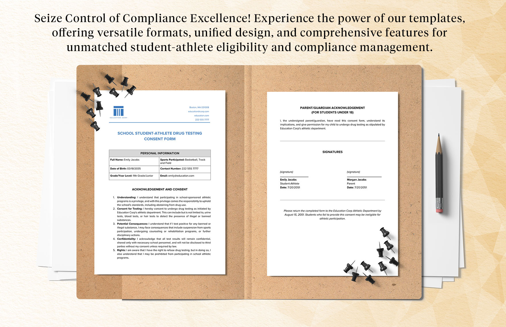 School Student-Athlete Drug Testing Consent Form Template