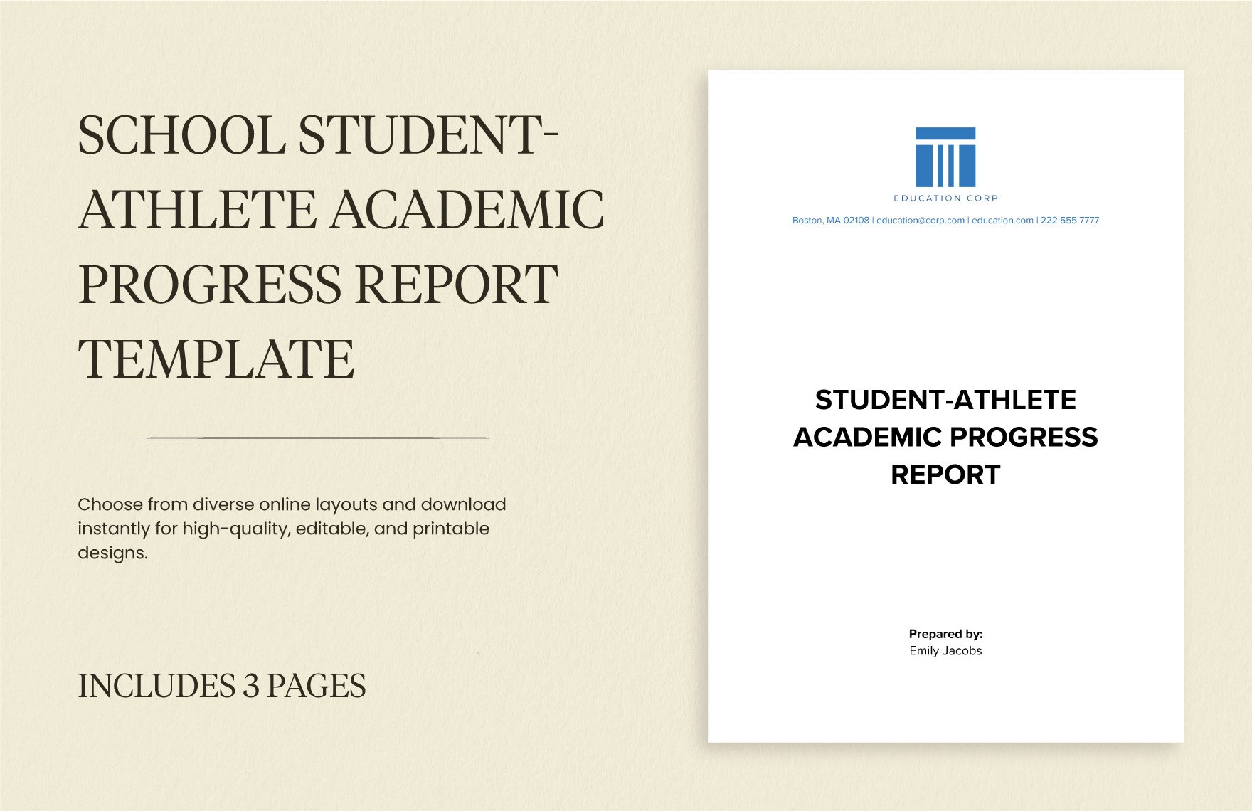 School Student-Athlete Academic Progress Report Template