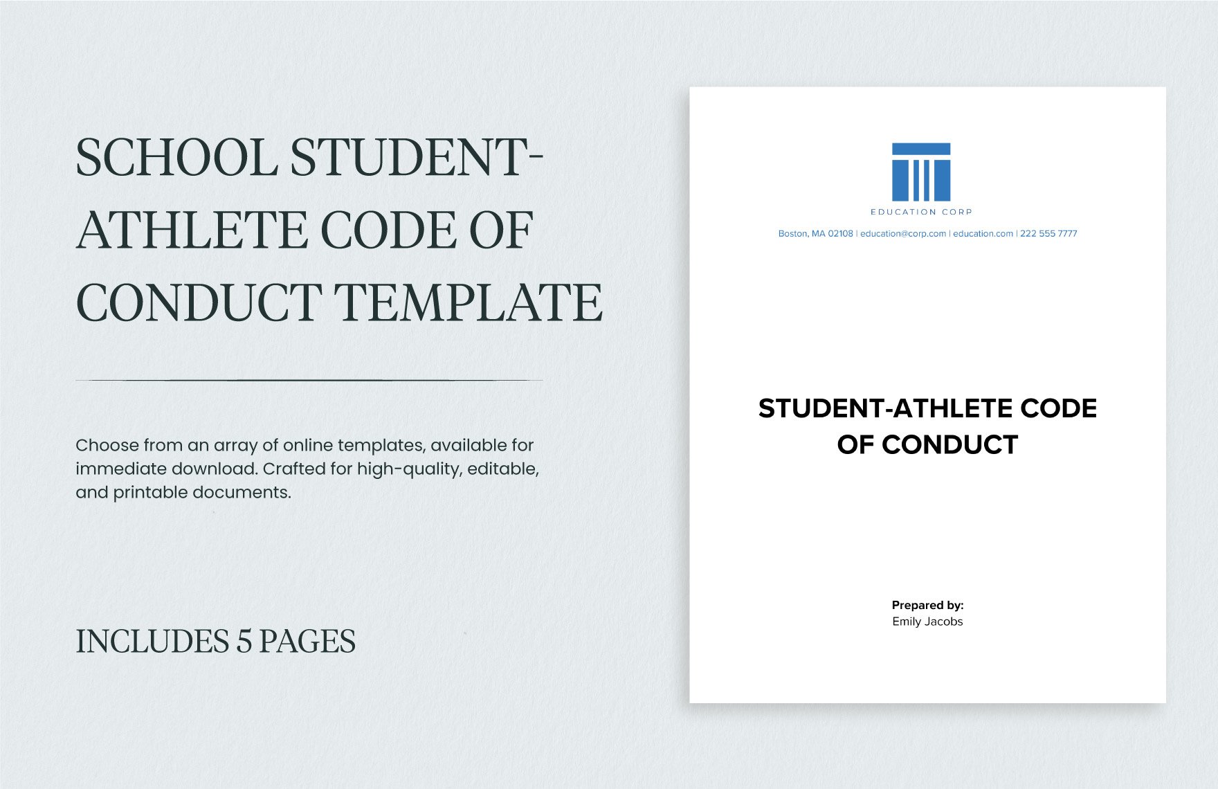 School Student-Athlete Code of Conduct Template