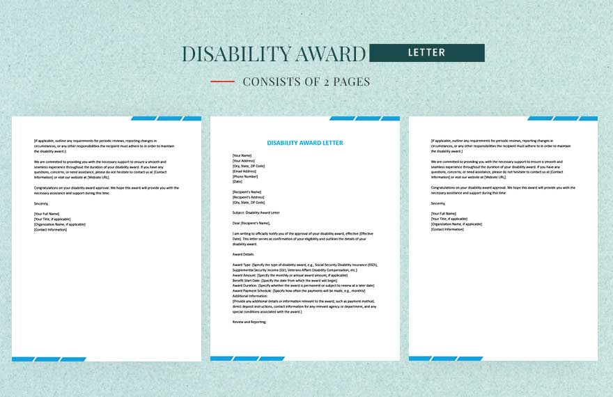 Disability Award Letter in Word, Google Docs, Apple Pages