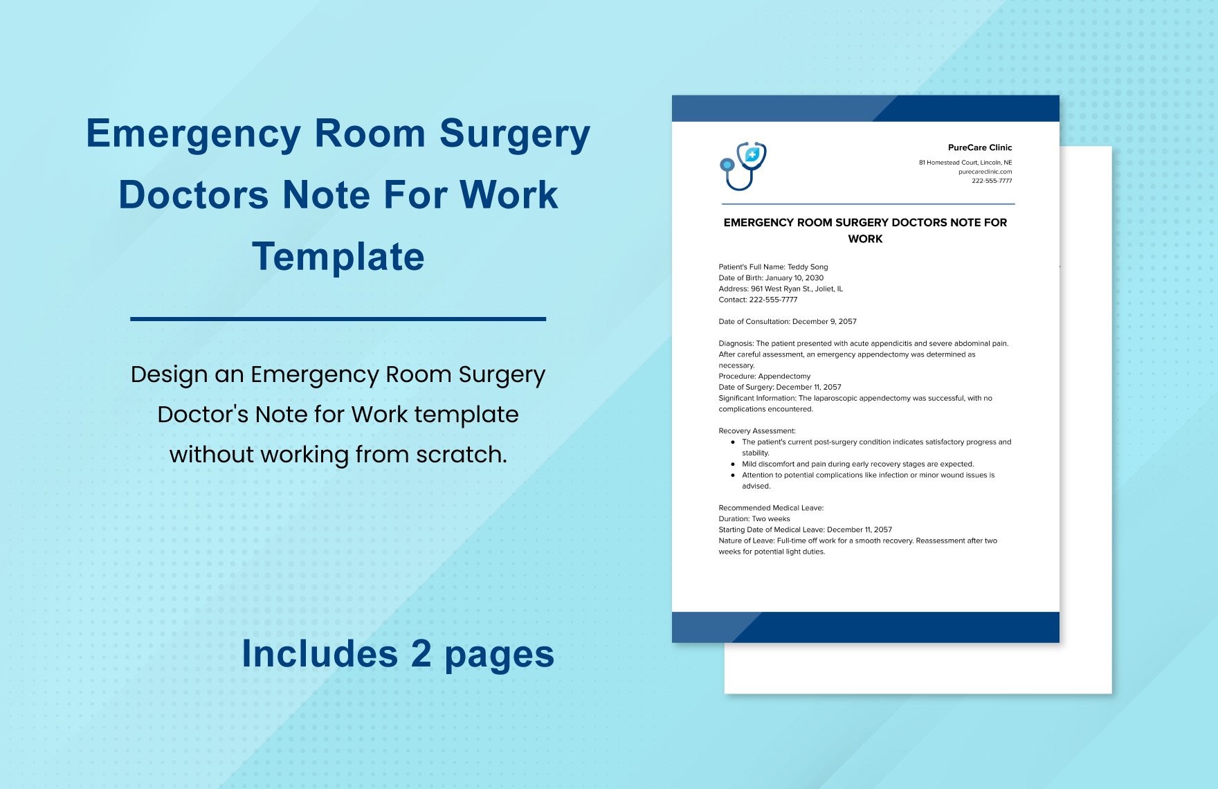 Emergency Room Surgery Doctor's Note for Work Template