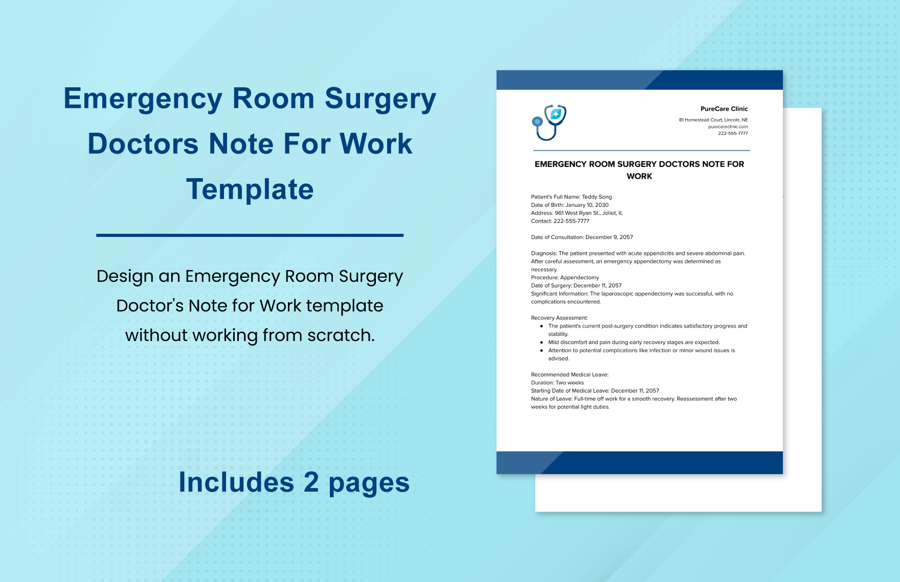Emergency Room Surgery Doctor s Note For Work Template Download In 