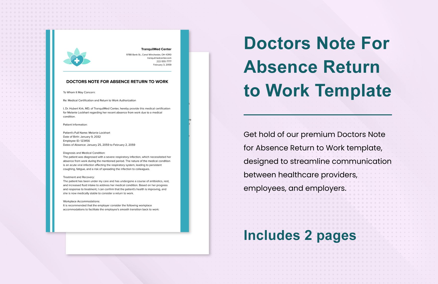 Doctors Note For Absence Return to Work Template