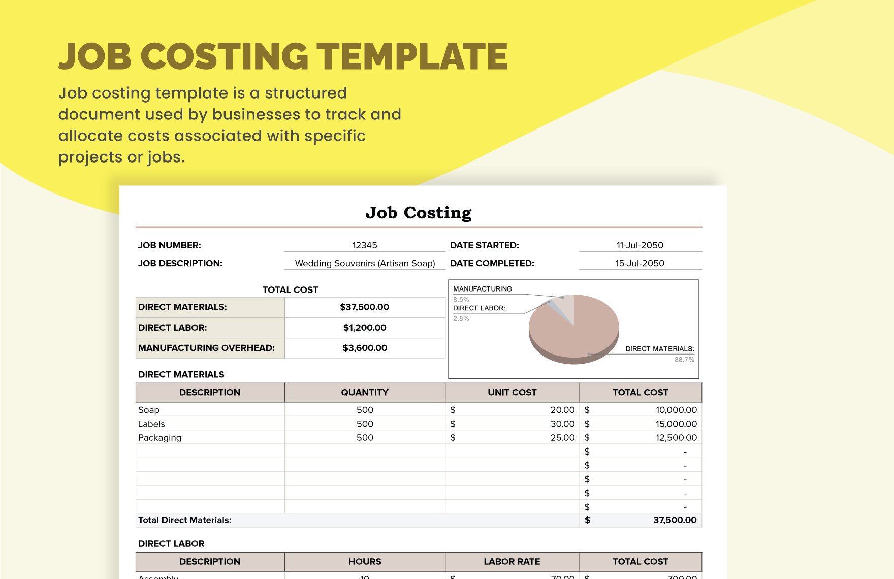 Job Costing Template in Excel, Google Sheets