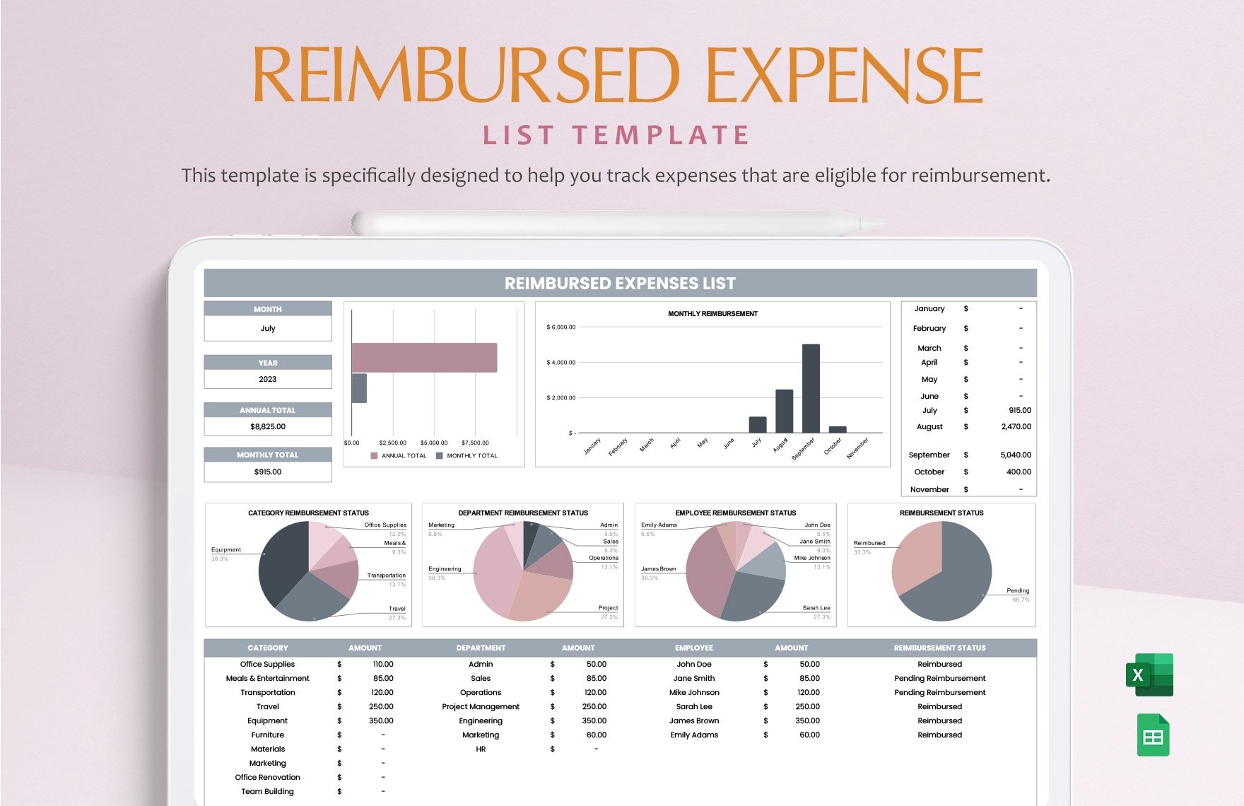 Reimbursed Expenses List Template