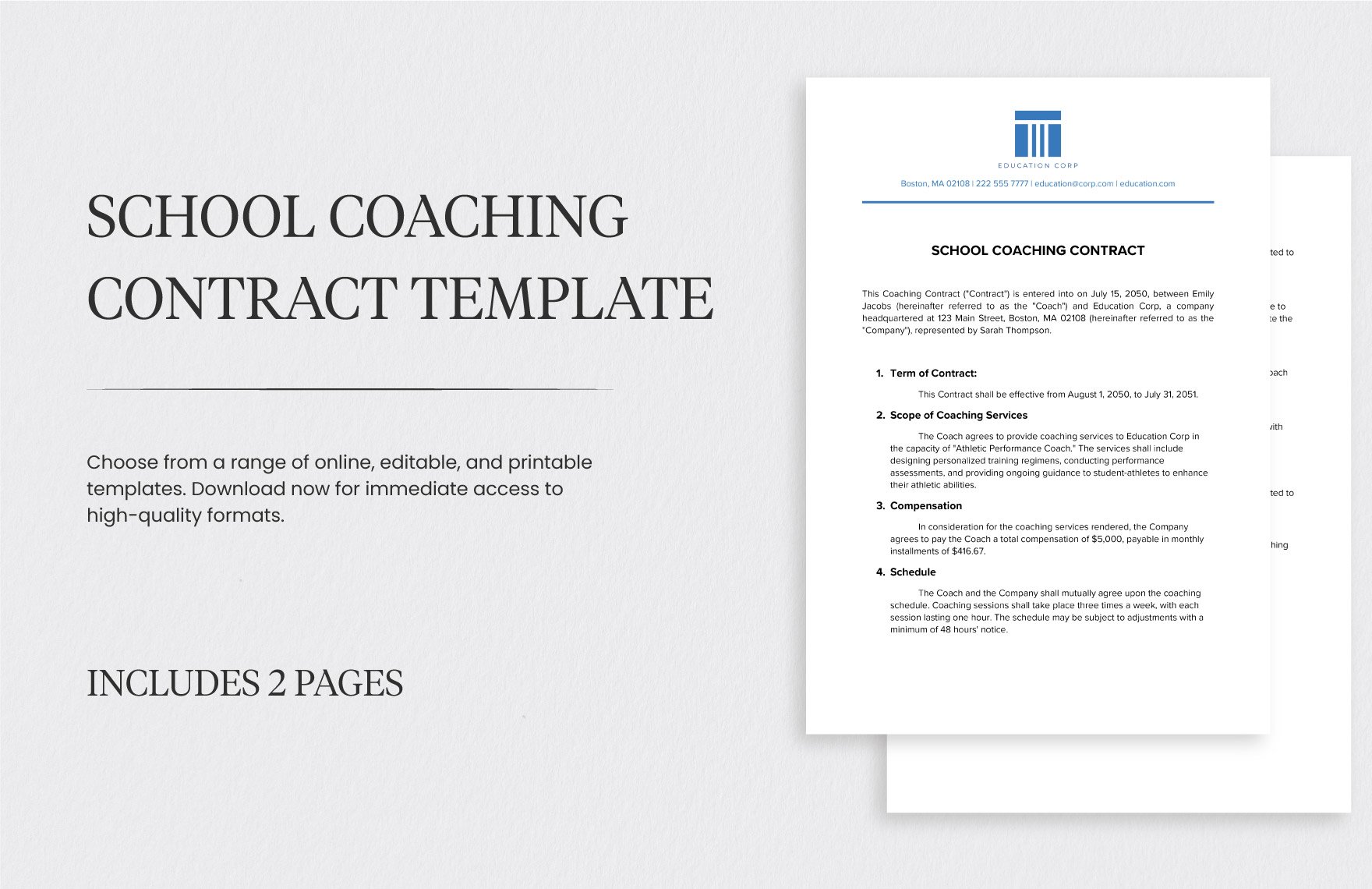 School Coaching Contract Template