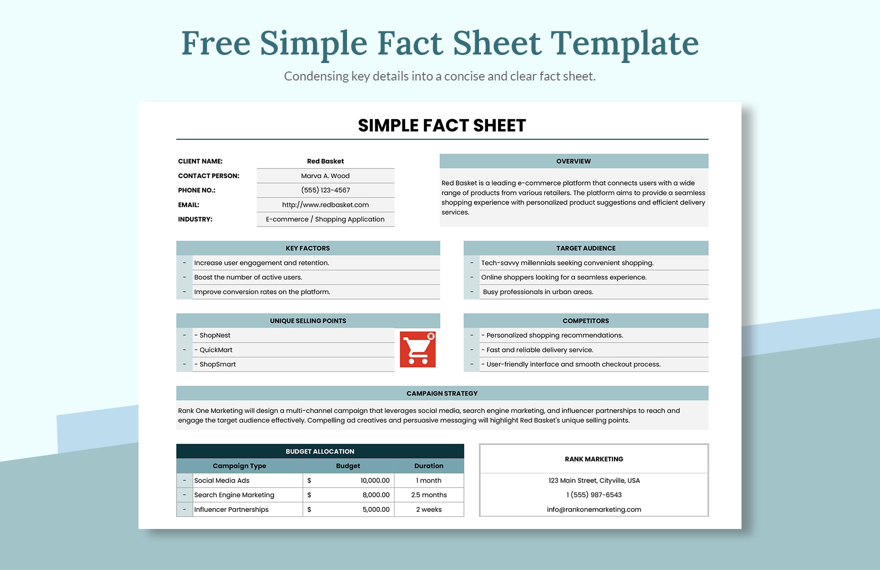 Simple Fact Sheet Template