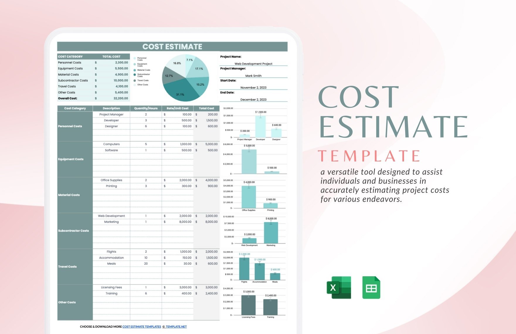Free Cost Estimate Template in Excel, Google Sheets