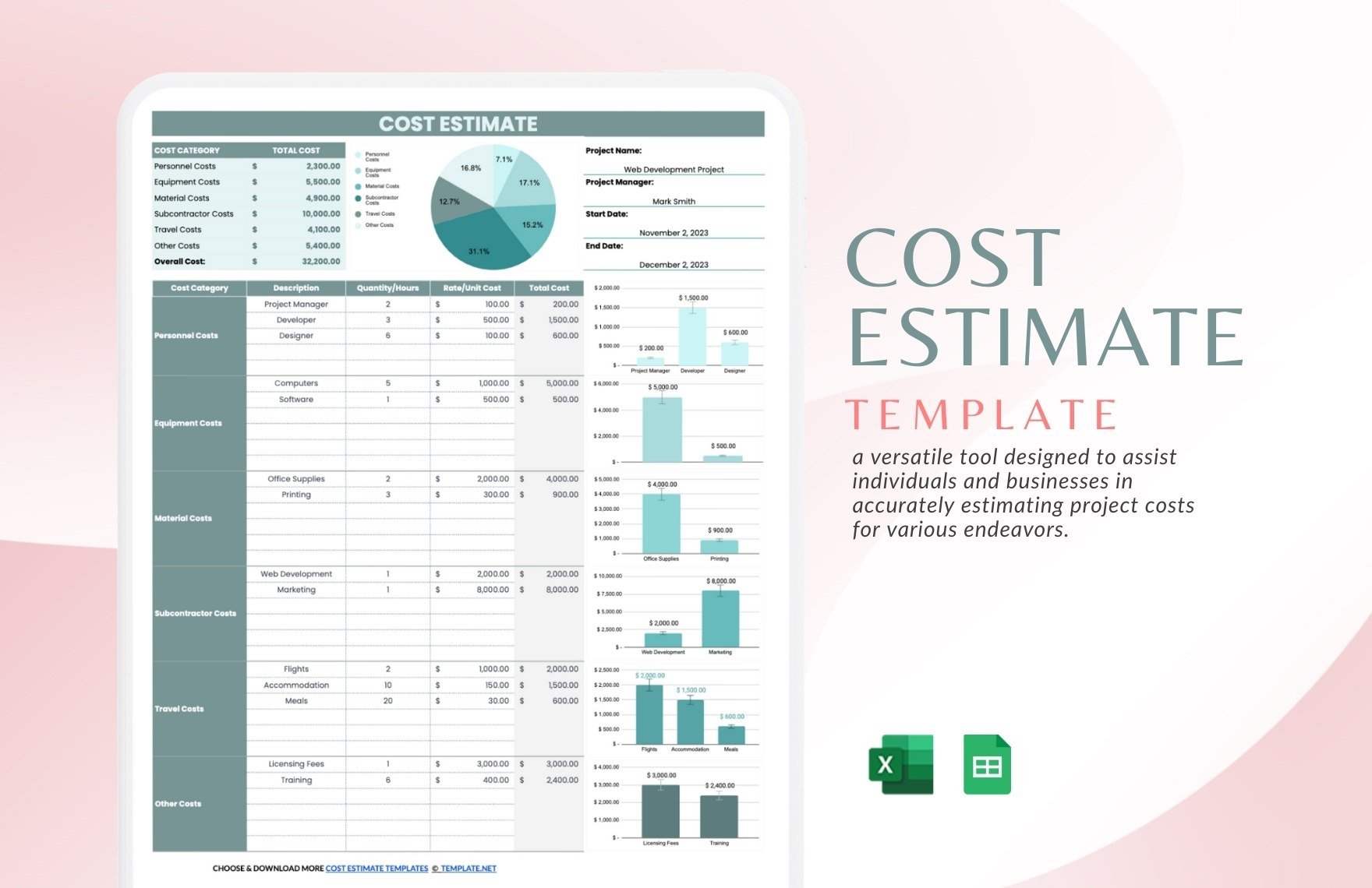 Cost Estimate Template in Excel, Google Sheets - Download | Template.net