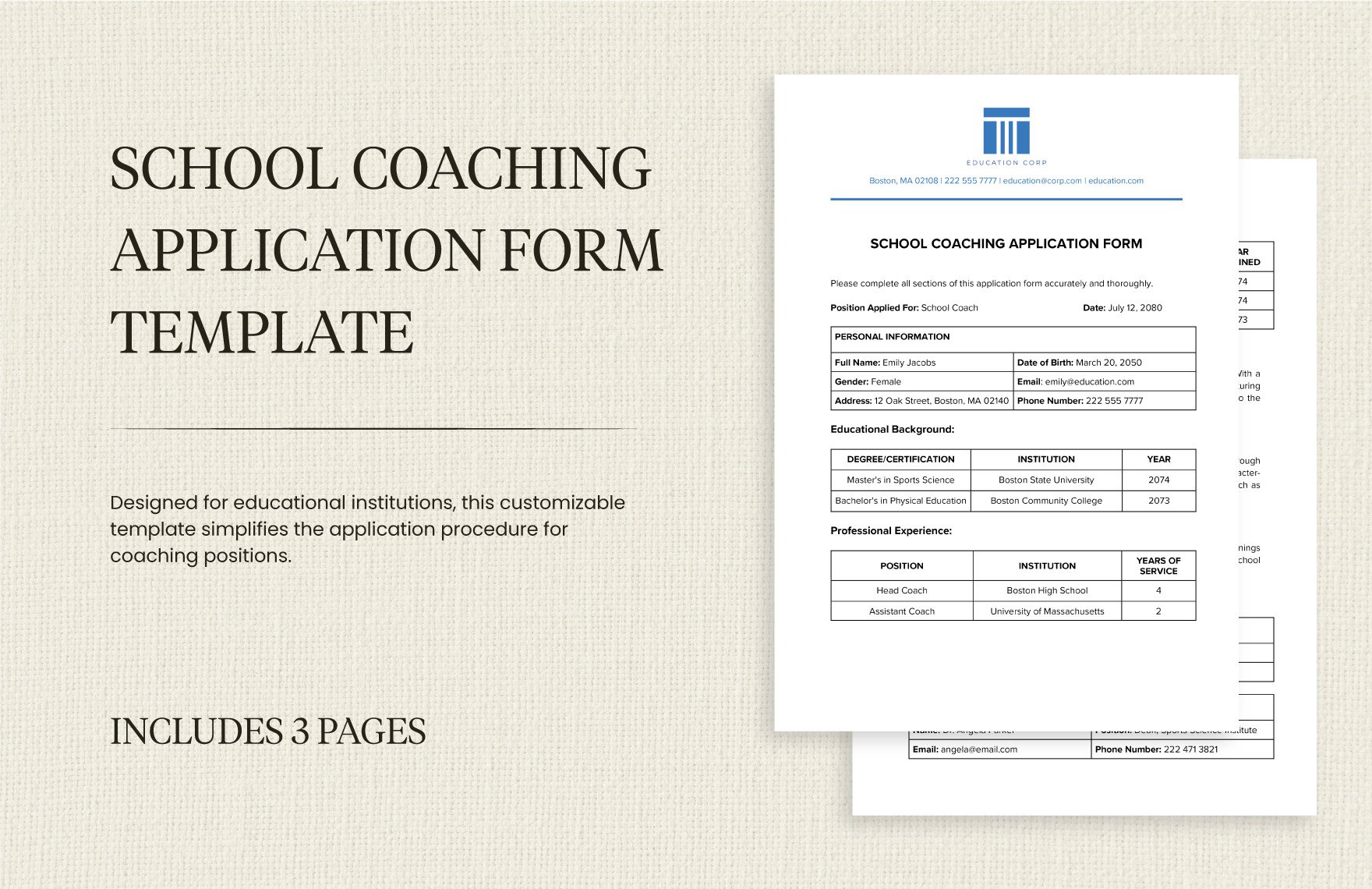 School Coaching Application Form Template