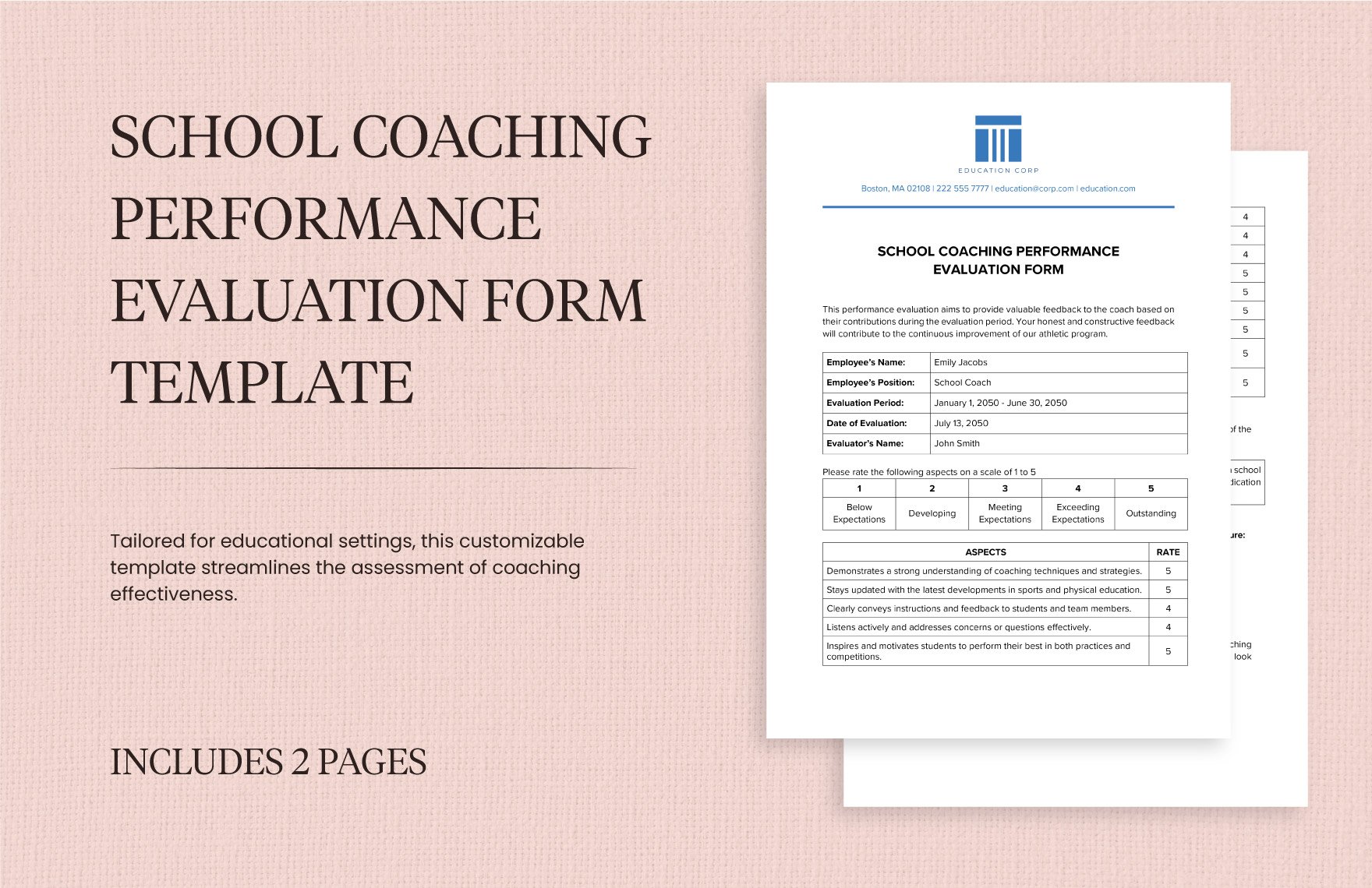 School Coaching Performance Evaluation Form Template